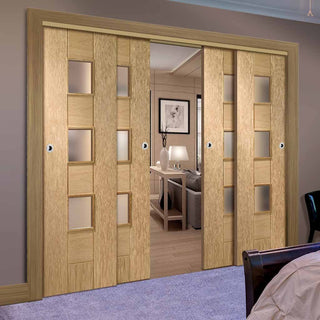 Image: Bespoke Thruslide Messina Oak Glazed - 4 Sliding Doors and Frame Kit
