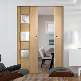 Image: Bespoke Messina Oak Glazed Double Frameless Pocket Door