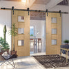 Double Sliding Door & Black Barn Track - Messina Oak Door - Clear Glass - Prefinished