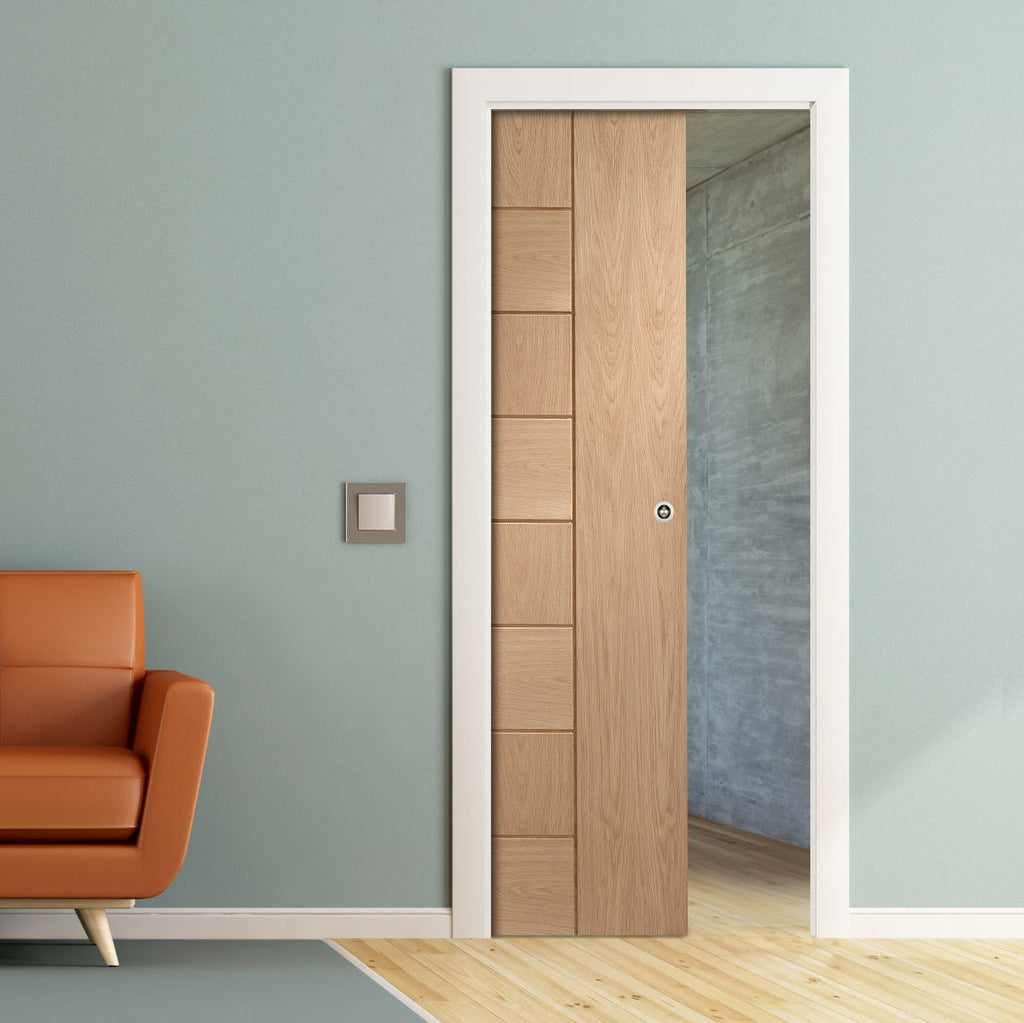 Bespoke Messina Oak Flush Single Pocket Door - Prefinished