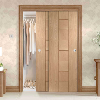 Image: Bespoke Thruslide Messina Oak Flush 2 Door Wardrobe and Frame Kit - Prefinished