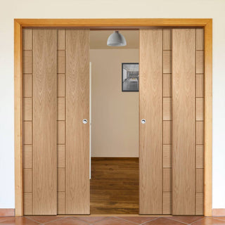 Image: Messina Oak Veneer Staffetta Quad Telescopic Pocket Doors
