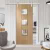 Single Sliding Door & Stainless Steel Barn Track - Messina Oak Door - Clear Glass - Prefinished