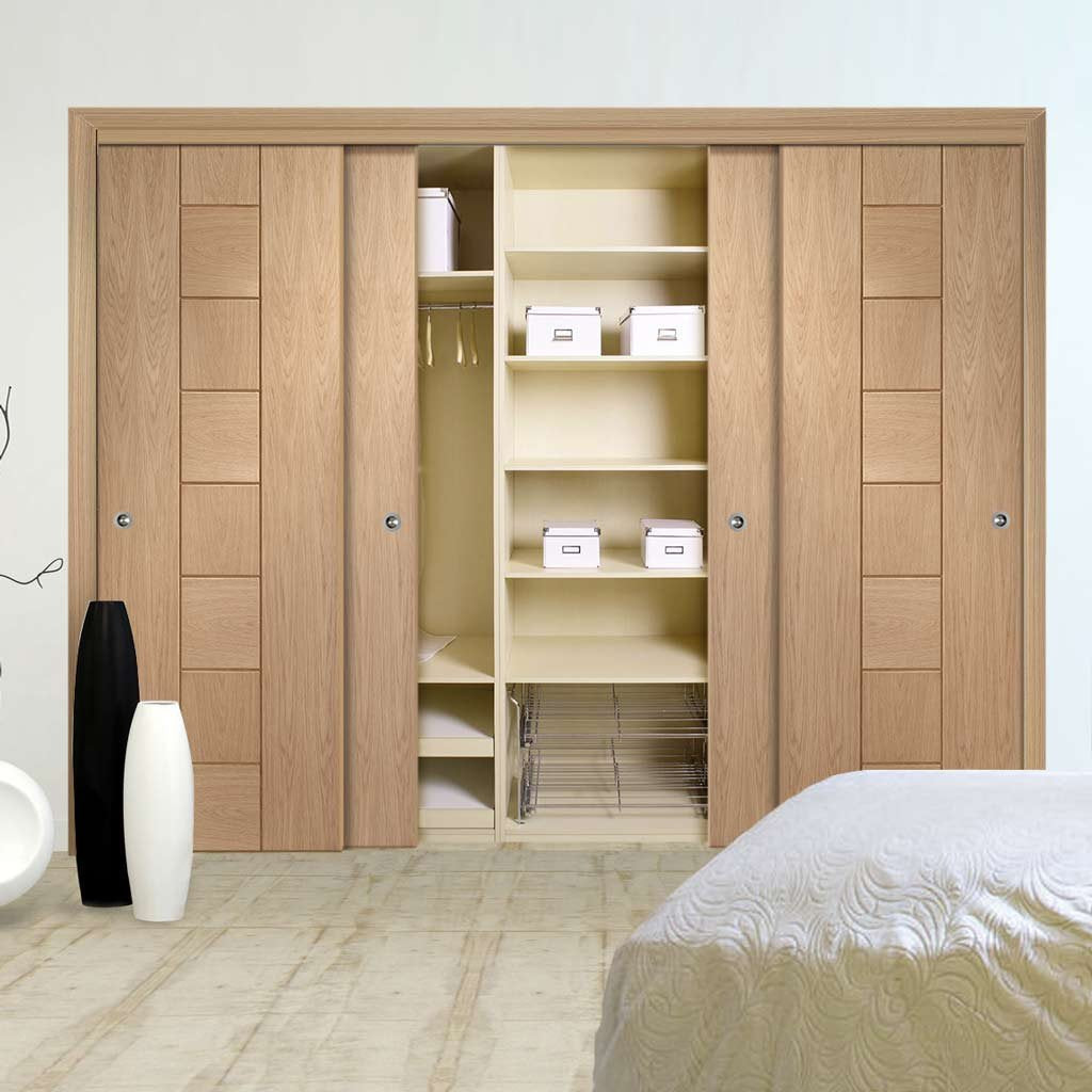 Bespoke Thruslide Messina Oak Flush 4 Door Wardrobe and Frame Kit - Prefinished