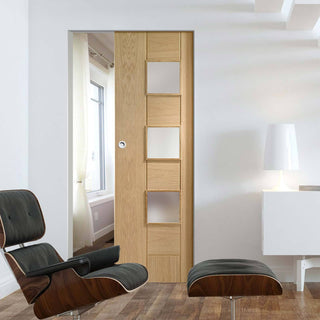 Image: Bespoke Messina Oak Glazed Single Frameless Pocket Door - Prefinished