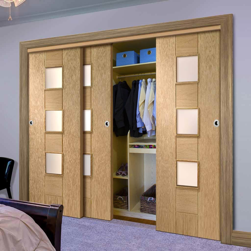 Bespoke Thruslide Messina Oak Glazed 3 Door Wardrobe and Frame Kit
