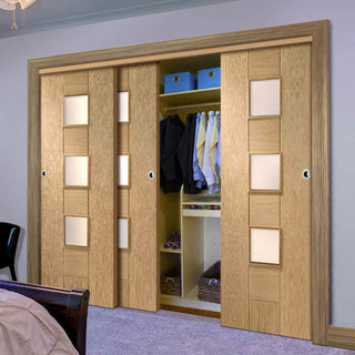 Image: Bespoke Thruslide Messina Oak Glazed 3 Door Wardrobe and Frame Kit