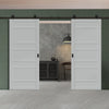 Top Mounted Black Sliding Track & Solid Wood Double Doors - Eco-Urban® Metropolitan 7 Panel Doors DD6405 - Mist Grey Premium Primed