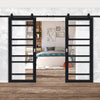 Top Mounted Black Sliding Track & Solid Wood Double Doors - Eco-Urban® Metropolitan 7 Pane Doors DD6405G Clear Glass - Shadow Black Premium Primed