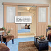 Double Sliding Door & Wall Track - Belize Oak Doors - Silkscreen Etched Clear Glass - Unfinished