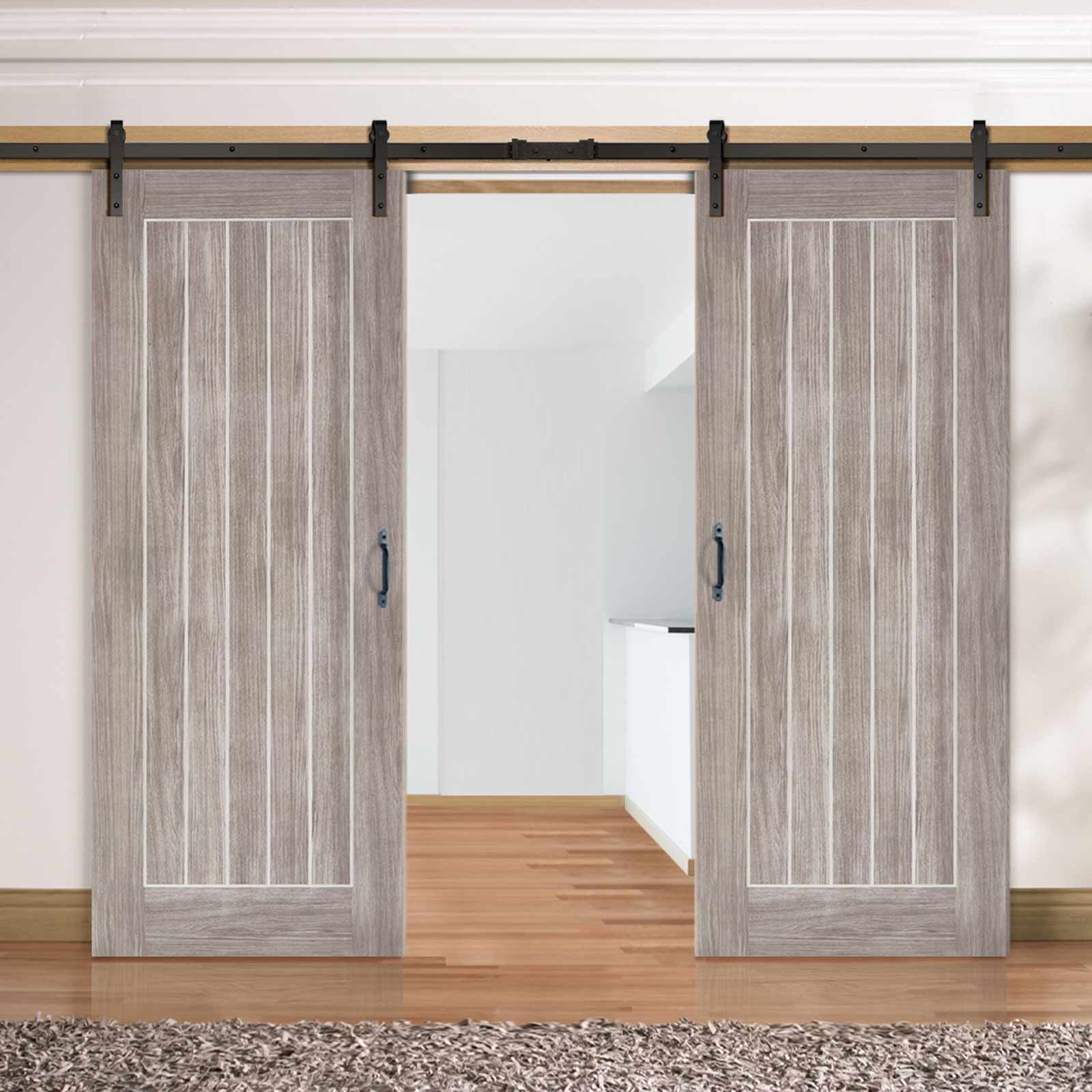 Double Sliding Door & Track - Laminate Mexicano Light Grey Doors - Prefinished