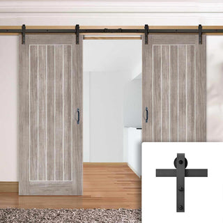 Image: Double Sliding Door & Black Barn Track - Laminate Mexicano Light Grey Doors - Prefinished