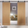Top Mounted Black Sliding Track & Double Door - Mexicano Oak Doors - Unfinished