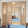 Three Folding Doors & Frame Kit - Belize Oak 2+1 Door - Silkscreen Etched Clear Glass - Unfinished