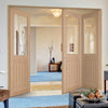 Three Folding Doors & Frame Kit - Belize Oak 2+1 Door - Silkscreen Etched Clear Glass - Unfinished