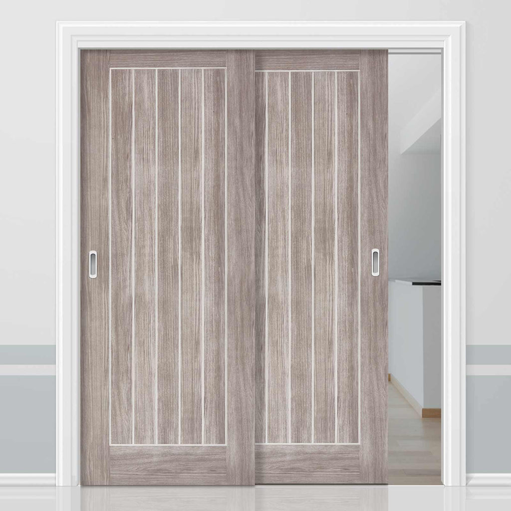 Two Sliding Doors and Frame Kit - Laminate Mexicano Light Grey Door - Prefinished