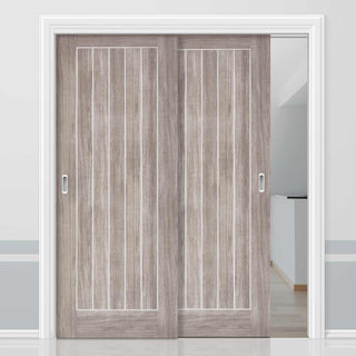 Image: Two Sliding Doors and Frame Kit - Laminate Mexicano Light Grey Door - Prefinished