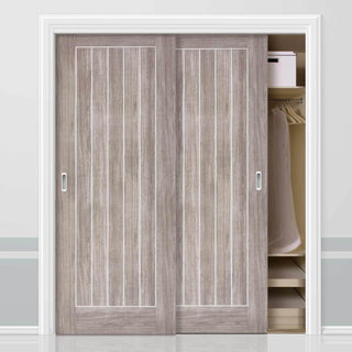 Image: Minimalist Wardrobe Door & Frame Kit - Two Laminate Mexicano Light Grey Doors - Prefinished