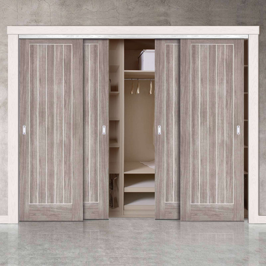 Four Sliding Wardrobe Doors & Frame Kit - Laminate Mexicano Light Grey Door - Prefinished