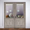Laminate Mexicano Light Grey Door Pair - Etched Clear Glass - Prefinished