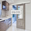 Single Sliding Door & Wall Track - Laminate Mexicano Light Grey Door - Etched Clear Glass - Prefinished