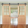 Double Sliding Door & Track - Mexicano Oak 6 Pane Doors - Bevelled Clear Glass - Prefinished