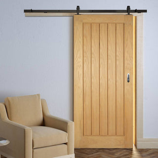 Image: Top Mounted Black Sliding Track & Door - Mexicano Oak Door - Prefinished