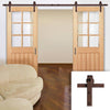 Double Sliding Door & Straight Antique Rust Track - Mexicano Oak 6L Doors - Bevelled Clear Glass - Unfinished