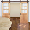 Double Sliding Door & Track - Mexicano Oak 6L Doors - Bevelled Clear Glass - Unfinished
