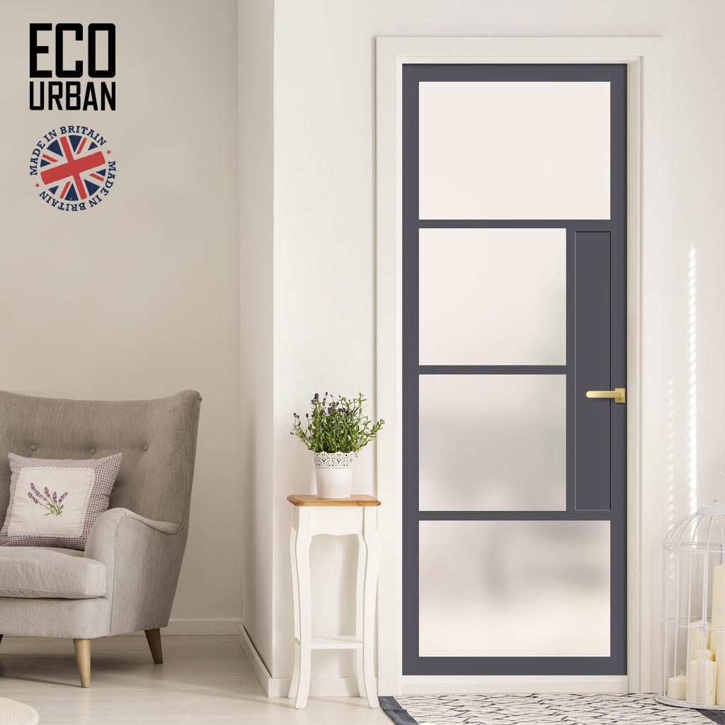 Handmade Eco-Urban Boston 4 Pane Solid Wood Internal Door UK Made DD6311SG - Frosted Glass - Eco-Urban® Stormy Grey Premium Primed