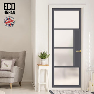 Image: Handmade Eco-Urban Boston 4 Pane Solid Wood Internal Door UK Made DD6311SG - Frosted Glass - Eco-Urban® Stormy Grey Premium Primed