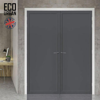 Image: Baltimore 1 Panel Solid Wood Internal Door Pair UK Made DD6301 - Eco-Urban® Stormy Grey Premium Primed