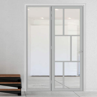 Image: Bespoke Room Divider - Eco-Urban® Milan Door DD6422C - Clear Glass with Full Glass Side - Premium Primed - Colour & Size Options