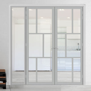 Image: Bespoke Room Divider - Eco-Urban® Milan Door Pair DD6422C - Clear Glass with Full Glass Side - Premium Primed - Colour & Size Options