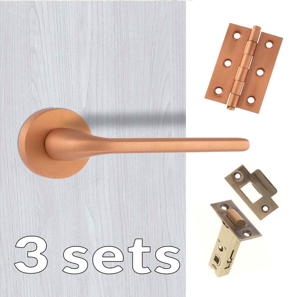 Three Pack Forme Milly Designer Lever on Round Rose - Urban Satin Copper