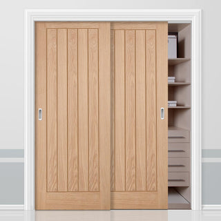 Image: Minimalist Wardrobe Door & Frame Kit - Two Belize Oak Door - Unfinished