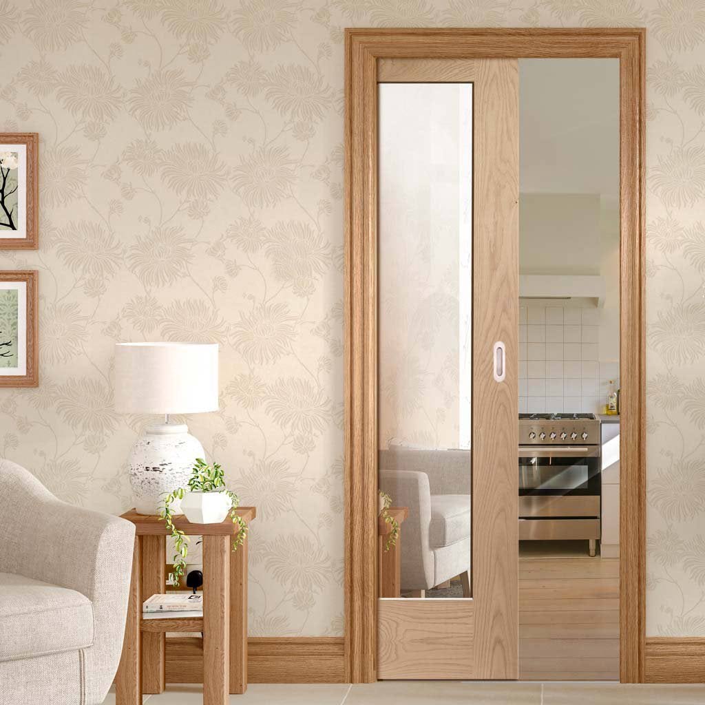 Pattern 10 Oak Single Evokit Pocket Door - Mirror One Side