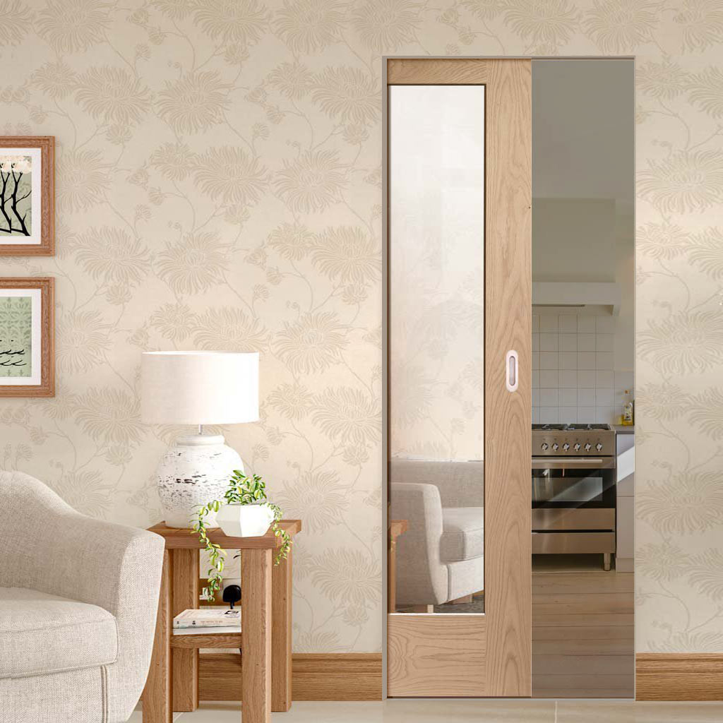Pattern 10 Oak Absolute Evokit Pocket Door - Mirror One Side