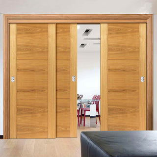 Image: Three Sliding Doors and Frame Kit - Mistral Flush Oak Door - Decor Grooves - Prefinished