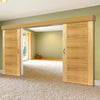 Double Sliding Door & Wall Track - Mistral Flush Oak Doors - Decor Grooves - Prefinished