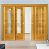 Four Sliding Doors and Frame Kit - Mistral Flush Oak Door - Decor Grooves - Clear Glass - Prefinished