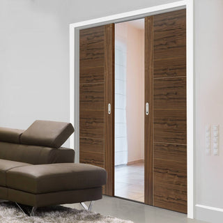 Image: Mistral Walnut Double Evokit Pocket Doors - Prefinished