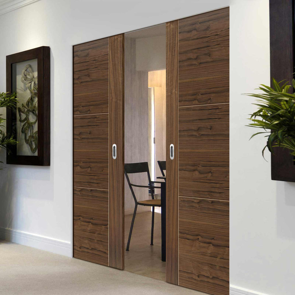 Mistral Walnut Absolute Evokit Double Pocket Doors - Prefinished