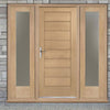 Modena Exterior Flush Oak Door and Frame Set - Two Side Screens - Frosted Double Glazing