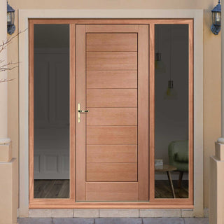 Image: Modena External Mahogany Door and Frame Set - Horizontal Lining - Two Unglazed Side Screens