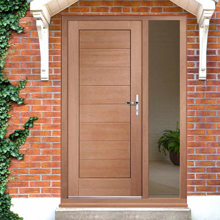 Image: Modena External Mahogany Door and Frame Set - Horizontal Lining - One Unglazed Side Screen