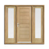 Modena Exterior Flush Oak Door and Frame Set - Two Side Screens - Frosted Double Glazing