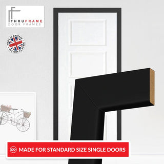 Image: Made to Size Single Interior Black Primed MDF Door Lining Frame and Simple Architrave Set