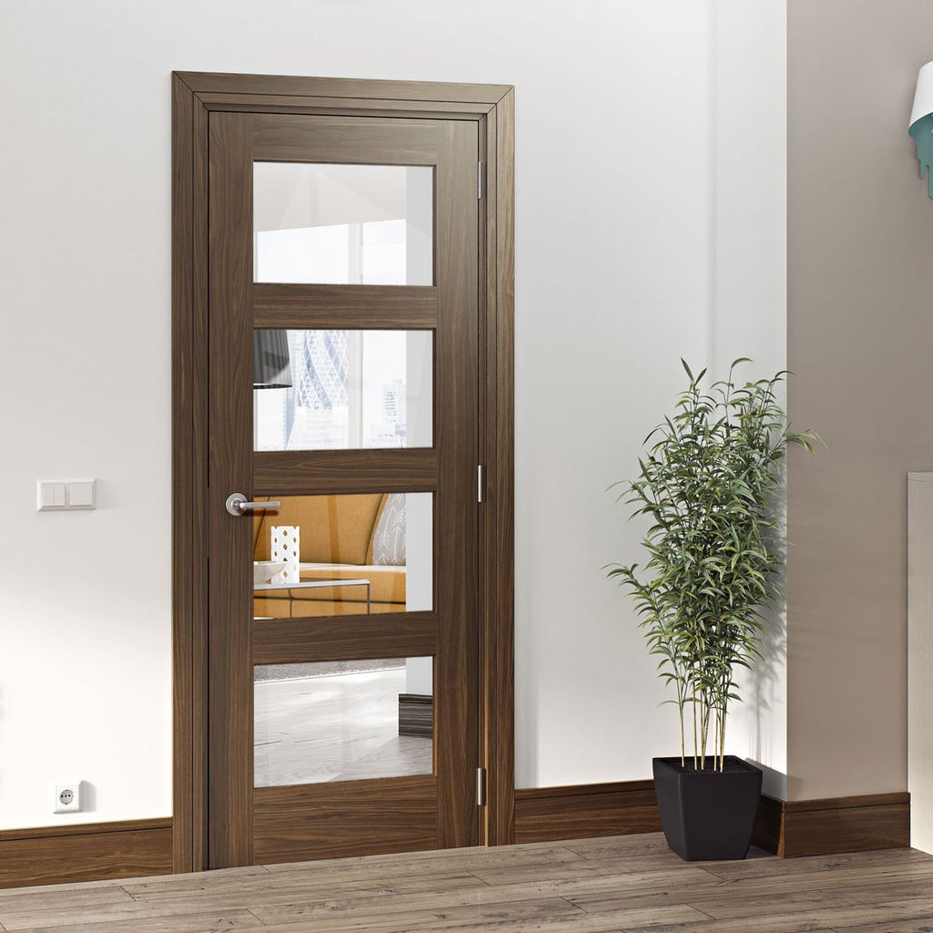 Walnut veneer glazed interior door