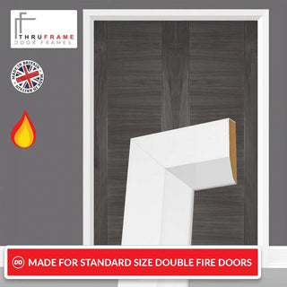 Image: Made to Size Double Interior White Primed Door Lining Frame and Modern Architrave Set - For 30 Minute Fire Doors